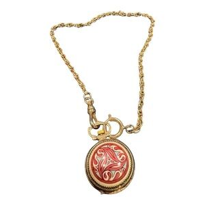 Gael Time Vintage Small Gold Tone Pocket Watch Necklace Quartz Timepiece J24
